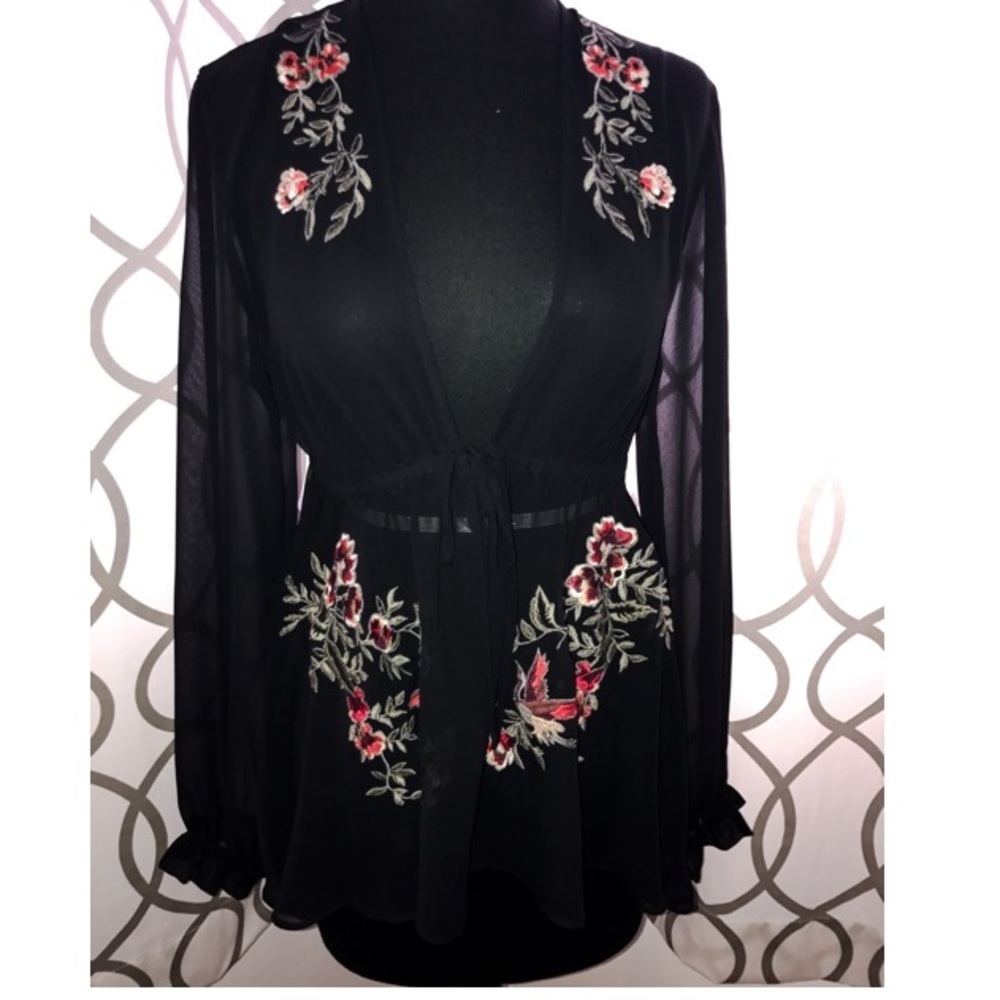 Express Floral Embroidered Sheer Blouse